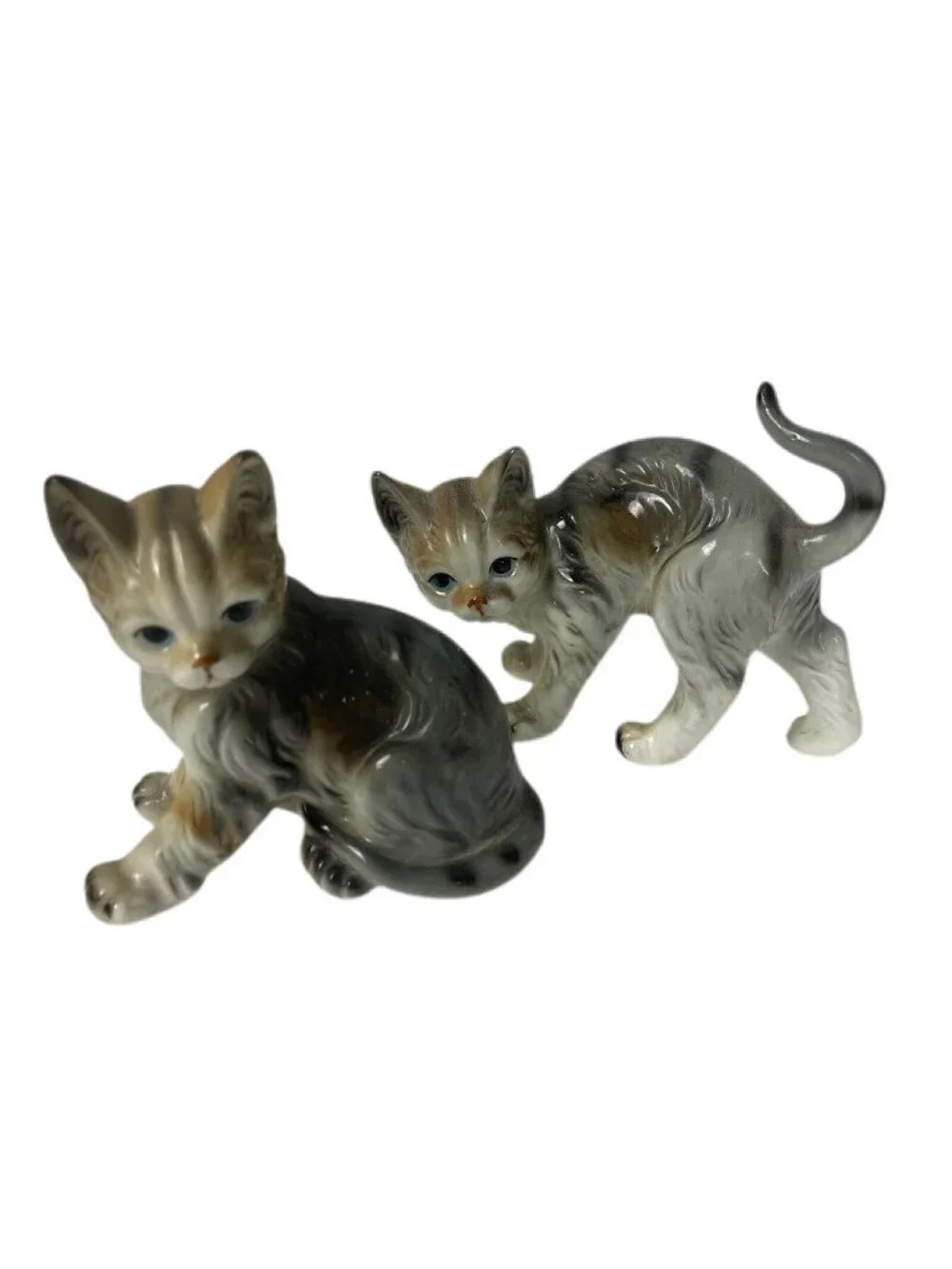 Andrea By Sadek Porcelain Cat Figurine Kitten Pair Handpainted Gray Tabby Taiwan
